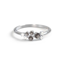 4-Stone Cluster Ring with Accent Stones in 925 Sterling Silver with Smokey Quartz and Cubic Zirconia