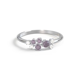 4-Stone Cluster Ring with Accent Stones in 925 Sterling Silver with Alexandrite and Cubic Zirconia