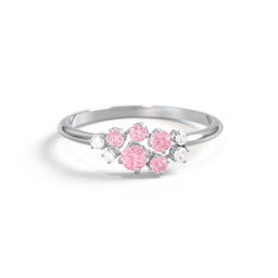 5-Stone Cluster Ring with Accent Stones in 925 Sterling Silver with Pink Tourmaline and Cubic Zirconia