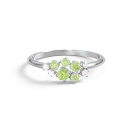 5-Stone Cluster Ring with Accent Stones in 925 Sterling Silver with Peridot and Cubic Zirconia