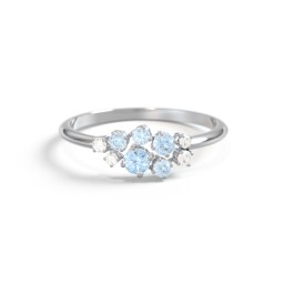 5-Stone Cluster Ring with Accent Stones in 925 Sterling Silver with Blue Topaz and Cubic Zirconia