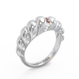 Thin Croissant Dome Ring with Gemstones in 925 Sterling Silver with Garnet and Cubic Zirconia