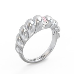 Thin Croissant Dome Ring with Gemstones in 925 Sterling Silver with Pink Tourmaline and Cubic Zirconia
