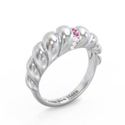 Thin Croissant Dome Ring with Gemstones in 925 Sterling Silver with Ruby and Cubic Zirconia