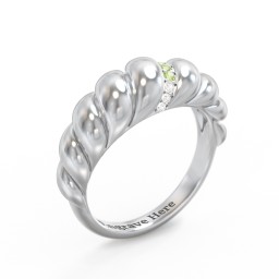 Thin Croissant Dome Ring with Gemstones in 925 Sterling Silver with Peridot and Cubic Zirconia