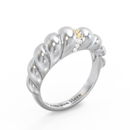 Thin Croissant Dome Ring with Gemstones in 925 Sterling Silver with Citrine and Cubic Zirconia