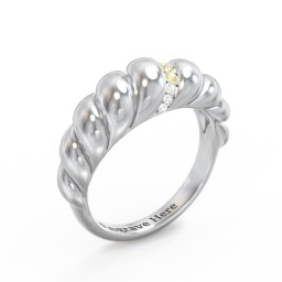 Thin Croissant Dome Ring with Gemstones in 925 Sterling Silver with Citrine and Cubic Zirconia