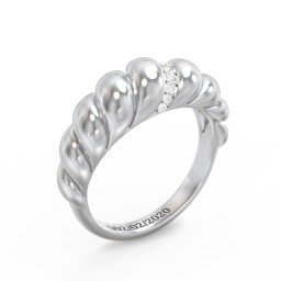 Thin Croissant Dome Ring with Gemstones in 925 Sterling Silver with Lab Diamond and Diamond