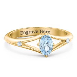 Oval Split Shank Accent Ring in 18K Gold Plated Silver with Aquamarine and Fancy Blue Premium Zirconia