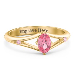 Oval Split Shank Accent Ring in 18K Gold Plated Silver with Pink Tourmaline and Fancy Pink Premium Zirconia