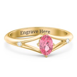 Oval Split Shank Accent Ring in 18K Gold Plated Silver with Pink Tourmaline and White Premium Zirconia