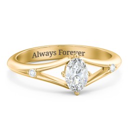 Oval Split Shank Accent Ring in 18K Gold Plated Silver with Diamond