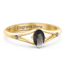 Oval Split Shank Accent Ring in 18K Gold Plated Silver with Smokey Quartz and Black Premium Zirconia