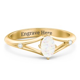 Oval Split Shank Accent Ring in 18K Gold Plated Silver with Opal and White Premium Zirconia