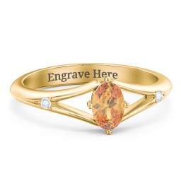Oval Split Shank Accent Ring in 18K Gold Plated Silver with Citrine and White Premium Zirconia