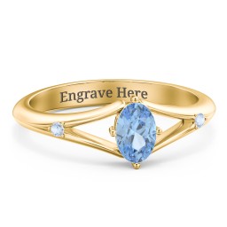Oval Split Shank Accent Ring in 18K Gold Plated Silver with Blue Topaz and Fancy Blue Premium Zirconia