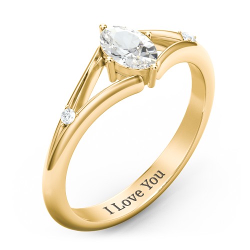 Oval Split Shank Accent Ring – 18K Gold Plated Silver with Cubic Zirconia and White Premium Zirconia