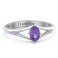 Oval Split Shank Accent Ring – Sterling Silver with Amethyst and Amethyst Premium Zirconia