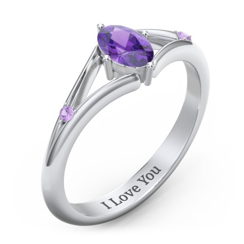 Oval Split Shank Accent Ring – Sterling Silver with Amethyst and Amethyst Premium Zirconia