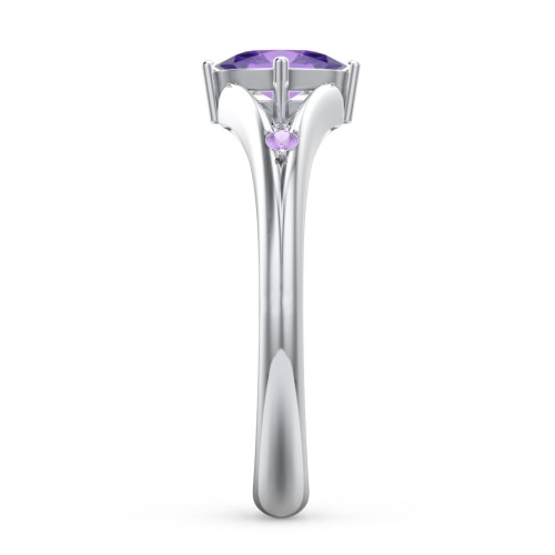 Oval Split Shank Accent Ring – Sterling Silver with Amethyst and Amethyst Premium Zirconia