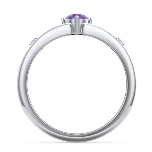 Oval Split Shank Accent Ring – Sterling Silver with Amethyst and Amethyst Premium Zirconia