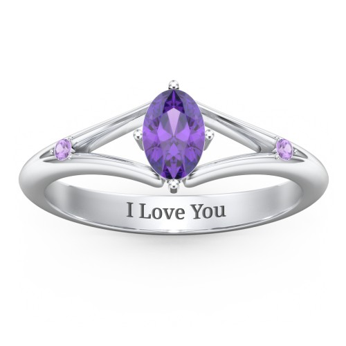 Oval Split Shank Accent Ring – Sterling Silver with Amethyst and Amethyst Premium Zirconia