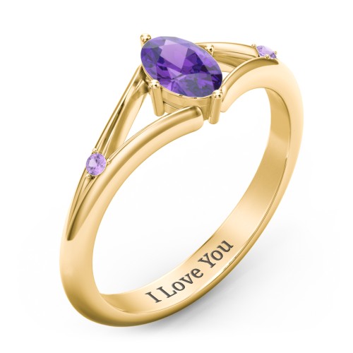 Oval Split Shank Accent Ring – 10K Yellow Gold with Amethyst and Amethyst Premium Zirconia
