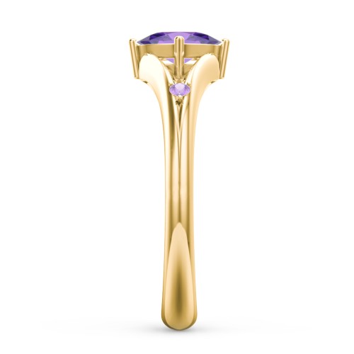 Oval Split Shank Accent Ring – 10K Yellow Gold with Amethyst and Amethyst Premium Zirconia