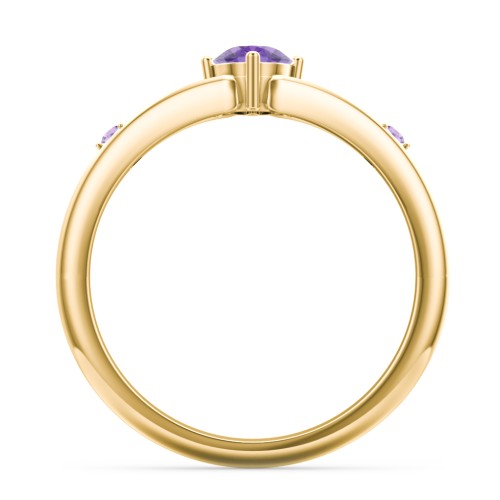Oval Split Shank Accent Ring – 10K Yellow Gold with Amethyst and Amethyst Premium Zirconia