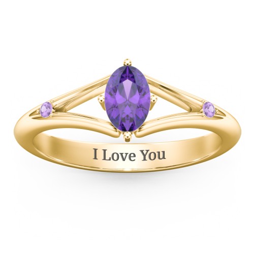 Oval Split Shank Accent Ring – 10K Yellow Gold with Amethyst and Amethyst Premium Zirconia