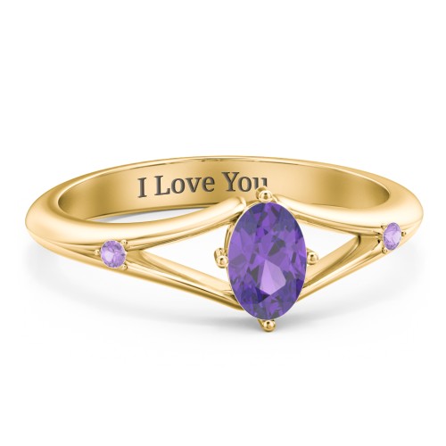 Oval Split Shank Accent Ring – 10K Yellow Gold with Amethyst and Amethyst Premium Zirconia