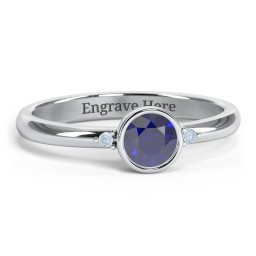 Round Bezel Solitaire with Twin Accents Ring