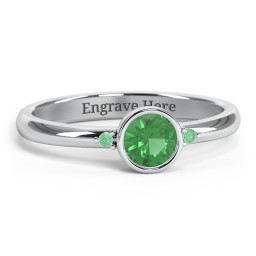 Round Bezel Solitaire with Twin Accents Ring