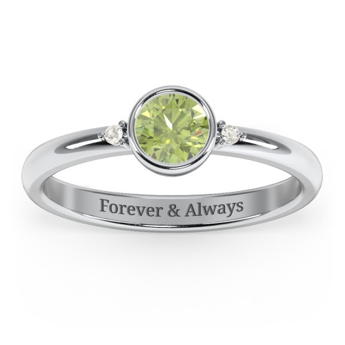 Round Bezel Solitaire with Twin Accents Ring