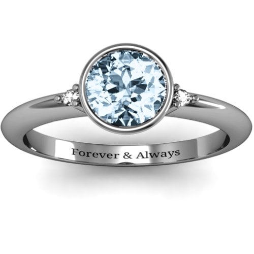 Round Bezel Solitaire with Twin Accents Ring