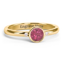 Round Bezel Solitaire with Twin Accents Ring in 18K Gold Plated Silver with Pink Tourmaline, Fancy Pink Premium Zirconia, and White Premium Zirconia