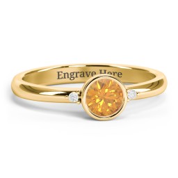 Round Bezel Solitaire with Twin Accents Ring in 18K Gold Plated Silver with Citrine and White Premium Zirconia
