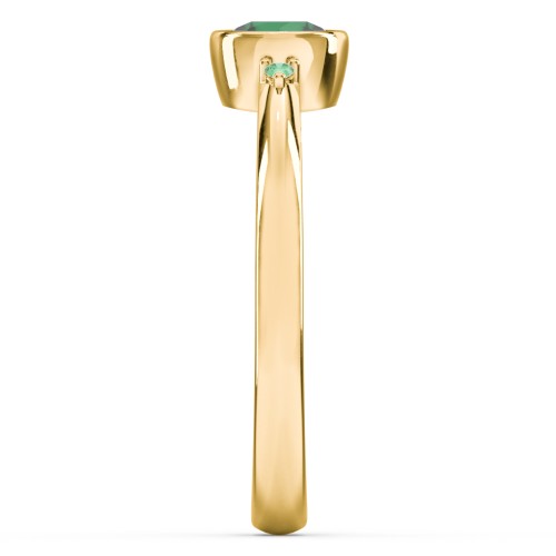 Round Bezel Solitaire with Twin Accents Ring – 18K Gold Plated Silver with Emerald and Green Premium Zirconia