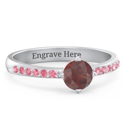 Center Round Stone Ring with Twin Accent Rows