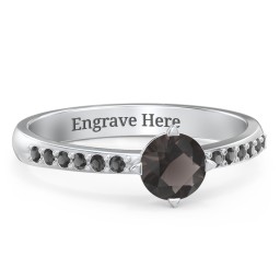 Center Round Stone Ring with Twin Accent Rows