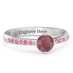 Center Round Stone Ring with Twin Accent Rows