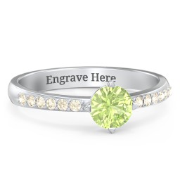 Center Round Stone Ring with Twin Accent Rows