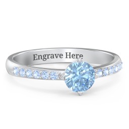 Center Round Stone Ring with Twin Accent Rows