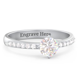 Center Round Stone Ring with Twin Accent Rows in 925 Sterling Silver with Cubic Zirconia and White Premium Zirconia
