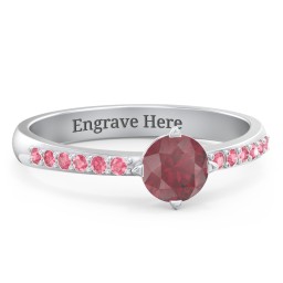 Center Round Stone Ring with Twin Accent Rows