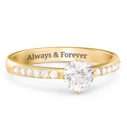 Center Round Stone Ring with Twin Accent Rows