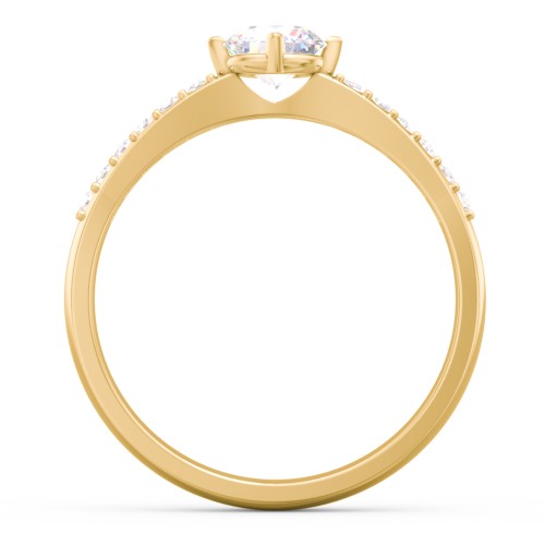 Center Round Stone Ring with Twin Accent Rows – 18K Gold Plated Silver with Diamond