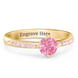 Center Round Stone Ring with Twin Accent Rows in 18K Gold Plated Silver with Pink Tourmaline, Fancy Pink Premium Zirconia, and White Premium Zirconia