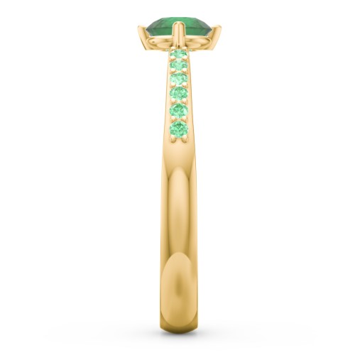 Center Round Stone Ring with Twin Accent Rows – 18K Gold Plated Silver with Emerald and Green Premium Zirconia