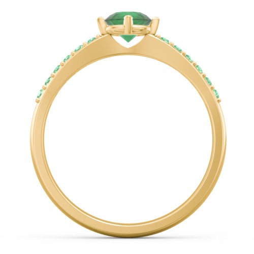 Center Round Stone Ring with Twin Accent Rows – 18K Gold Plated Silver with Emerald and Green Premium Zirconia
